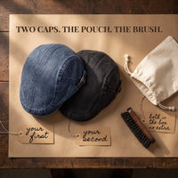 Two Harington caps with the cotton pouch and cap brush included in every order.