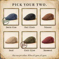 Six Harington cap colours — one production run per colour.