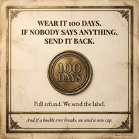 Harington 100-Day Compliment Guarantee and buckles-for-life promise.